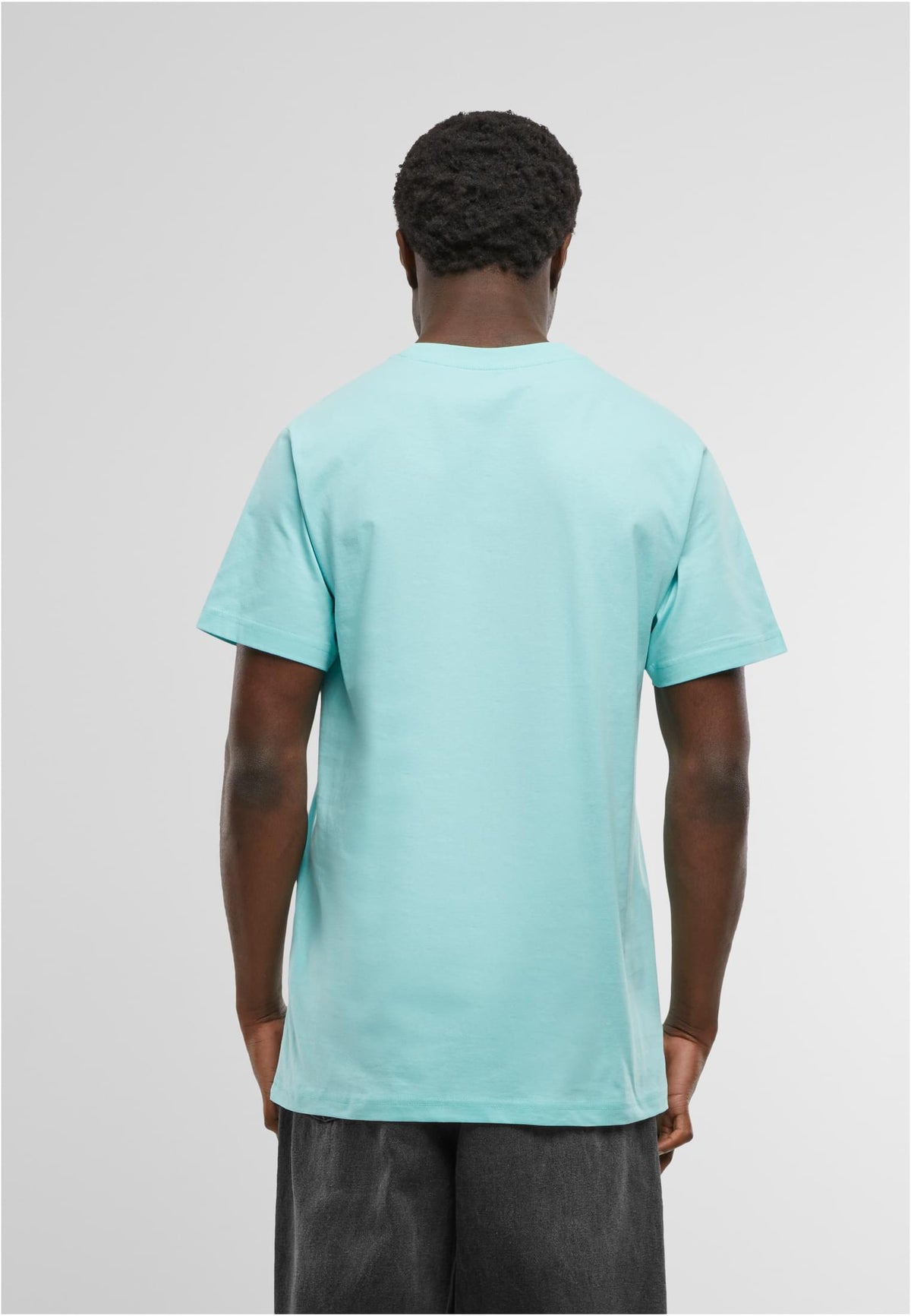 T-Shirt Round Neck in Beryl Blue, getragen