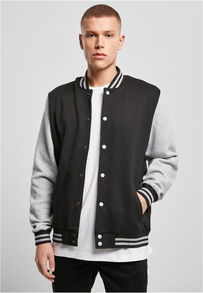 Sweat College Jacket in Black-H.Grey, getragen