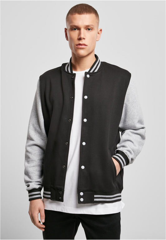 Sweat College Jacket in Black-H.Grey, getragen