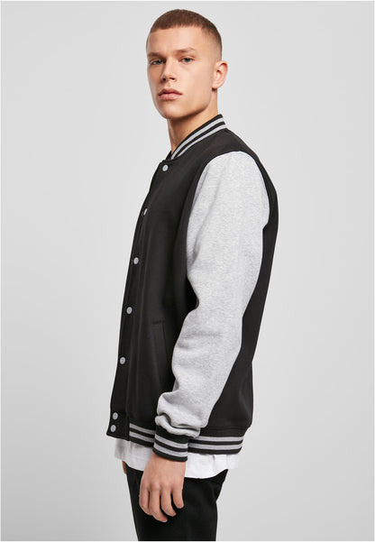 Sweat College Jacket in Black-H.Grey, getragen