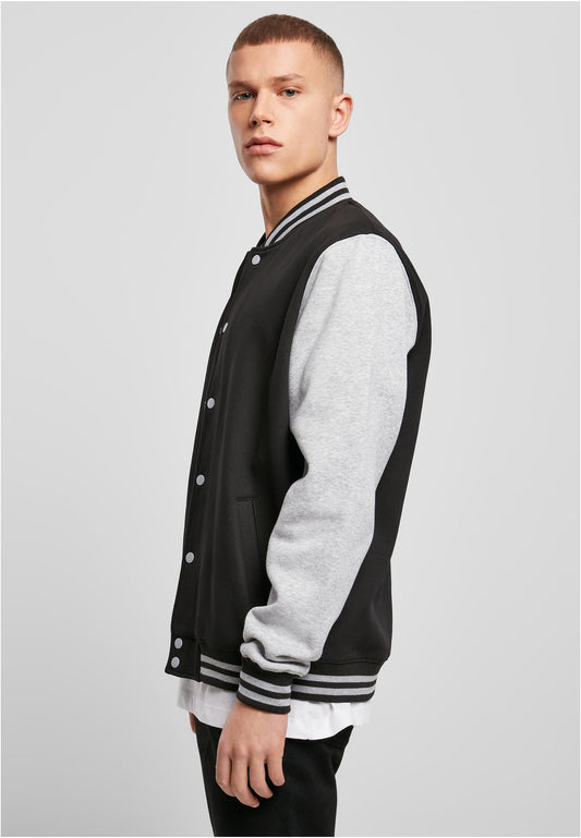 Sweat College Jacket in Black-H.Grey, getragen