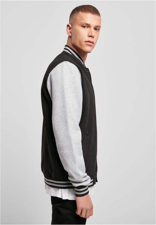 Sweat College Jacket in Black-H.Grey, getragen