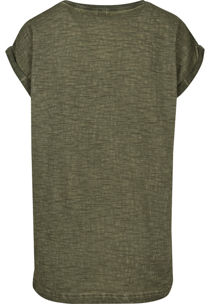 Ladies Spray Dye Extended Shoulder Tee in Olive, Rückansicht