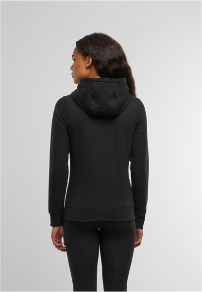 Ladies Terry Zip Hoody in Schwarz, getragen
