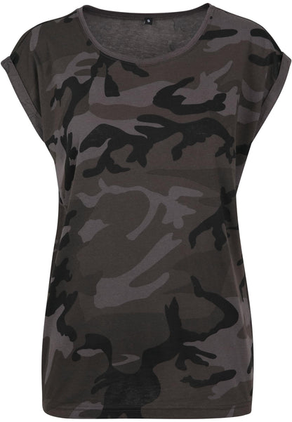 Ladies Extended Shoulder Camo Tee in Dark Camo, Vorderansicht
