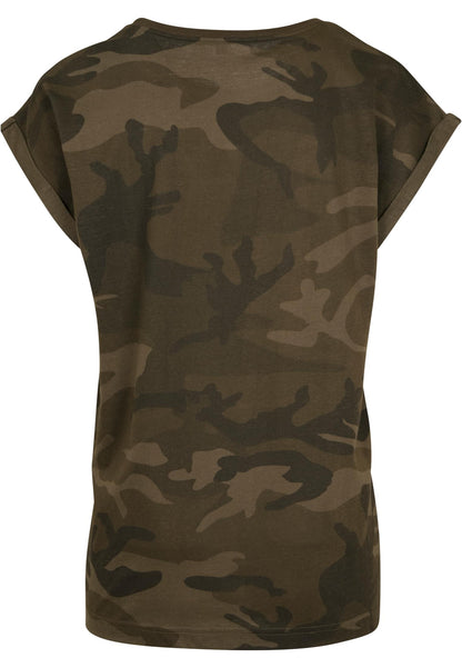 Ladies Extended Shoulder Camo Tee in Olive Camo, Rückansicht