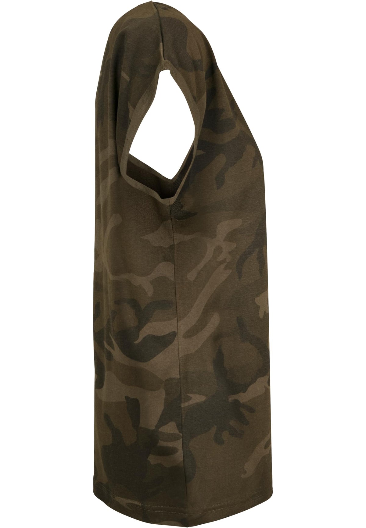 Ladies Extended Shoulder Camo Tee in Olive Camo, Detailansicht