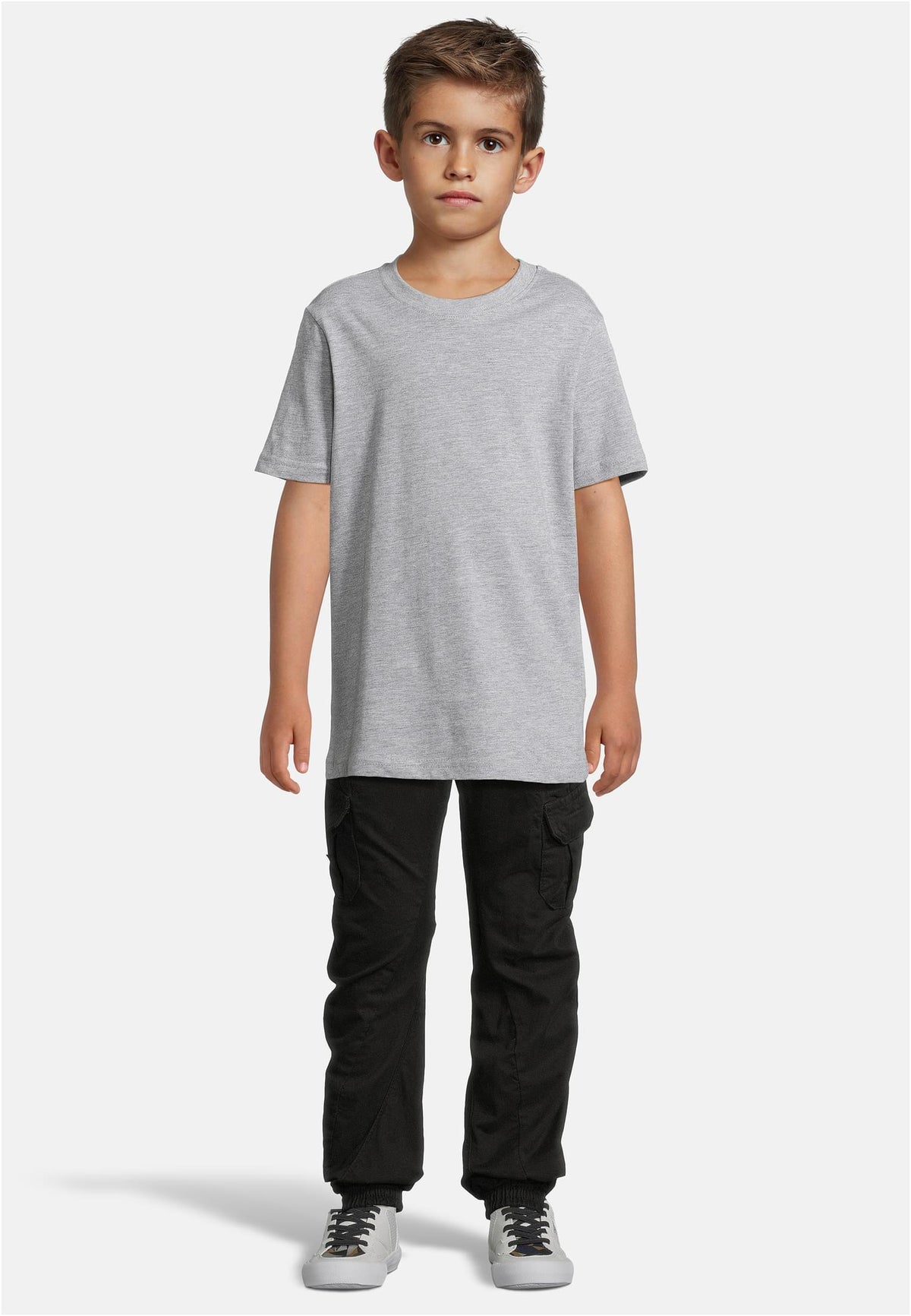 Kids Basic Tee 2-Pack in Black-Heather Grey, getragen