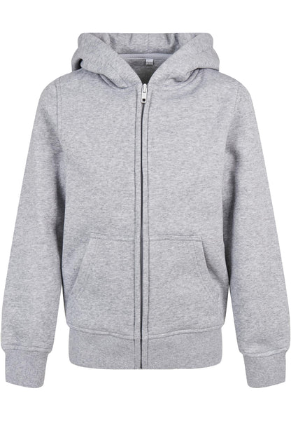 Essentials Basic Kids Zip Hoody in Heather Grey, Vorderansicht