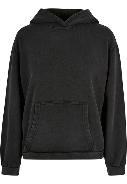 Ladies Acid Washed Oversize Hoody in Schwarz, Vorderansicht
