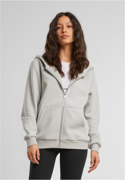 Ladies Fluffy Zip Hoody in Light Asphalt, getragen