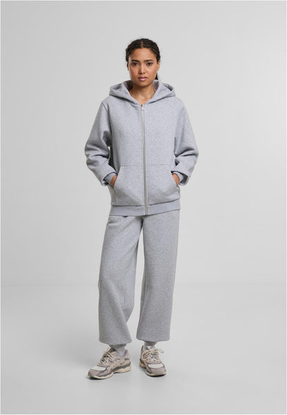 Ladies Fluffy Zip Hoody in Heather Grey, getragen