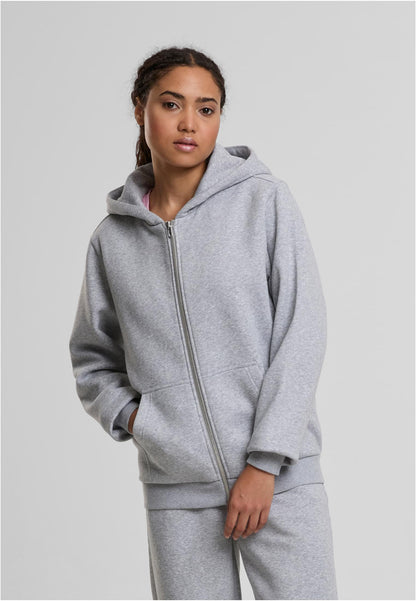 Ladies Fluffy Zip Hoody in Heather Grey, getragen