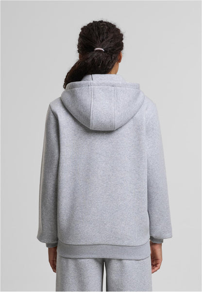 Ladies Fluffy Zip Hoody in Heather Grey, getragen
