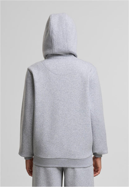 Ladies Fluffy Zip Hoody in Heather Grey, getragen