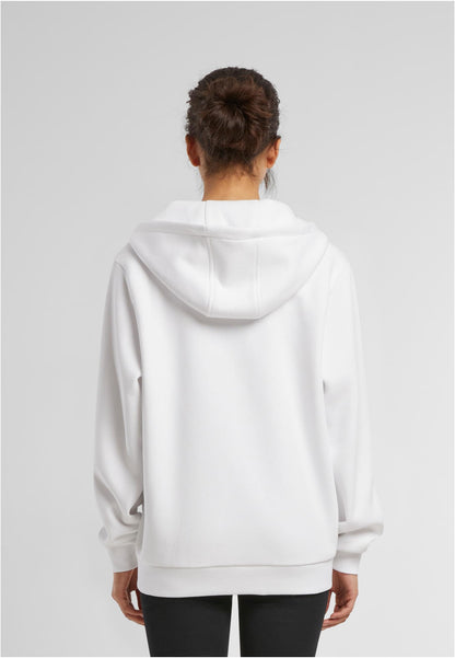 Ladies Fluffy Zip Hoody in White, getragen