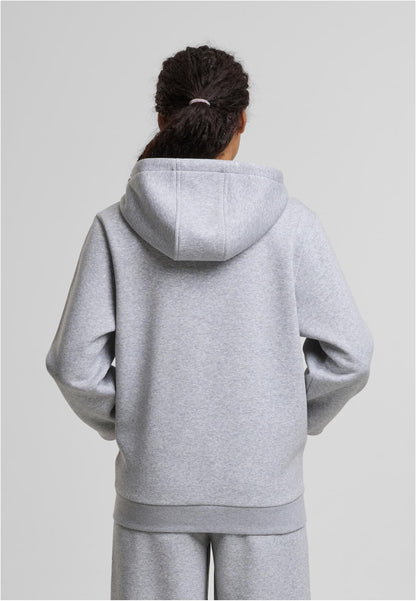 Ladies Fluffy Zip Hoody in Heather Grey, getragen