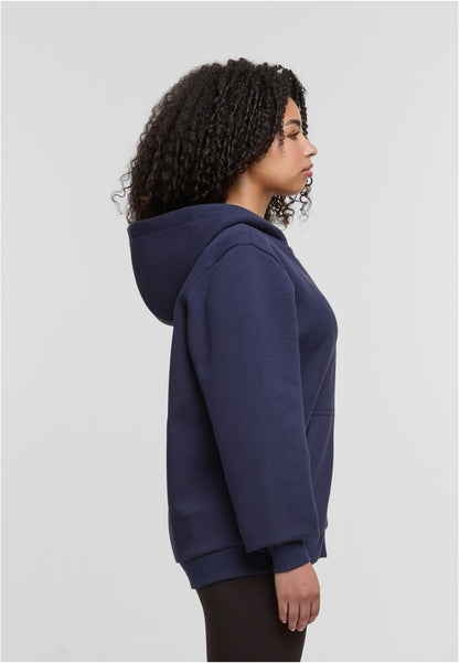 Ladies Fluffy Zip Hoody in Navy, getragen