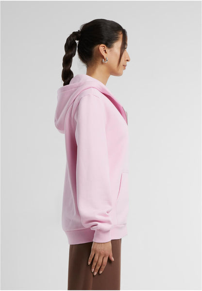 Ladies Fluffy Zip Hoody in Soft Pink, getragen