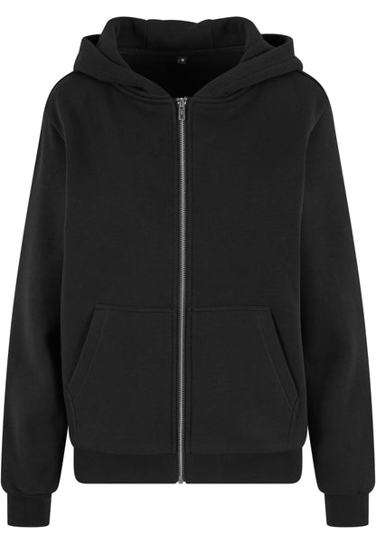 Ladies Fluffy Zip Hoody in Schwarz, Vorderansicht