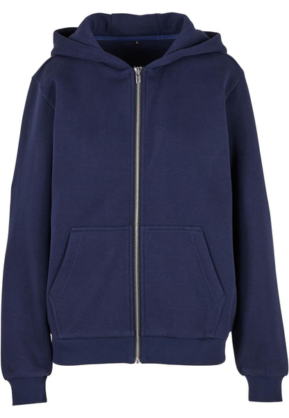 Ladies Fluffy Zip Hoody in Navy, Vorderansicht