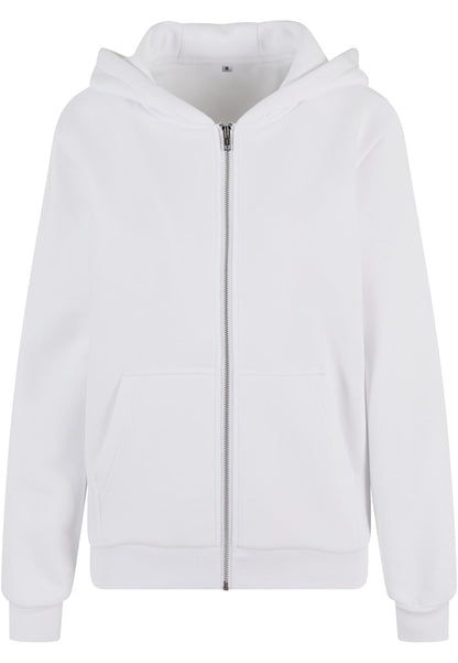 Ladies Fluffy Zip Hoody in White, Vorderansicht