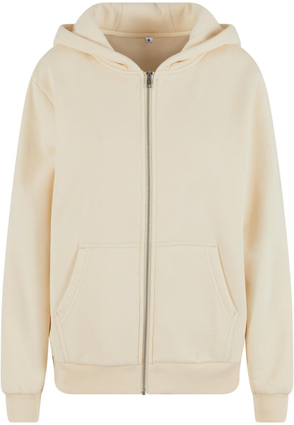 Ladies Fluffy Zip Hoody in White Sand, Vorderansicht
