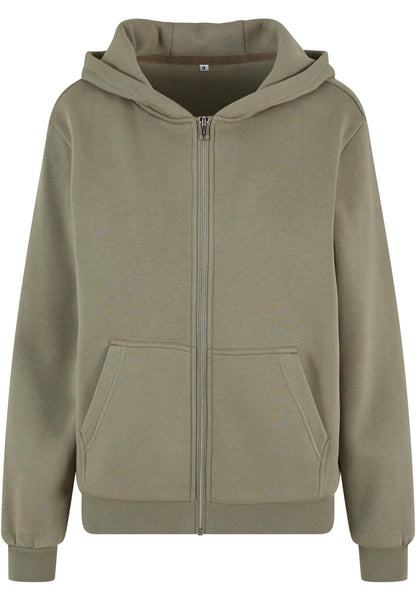 Ladies Fluffy Zip Hoody in Pale Olive, Vorderansicht