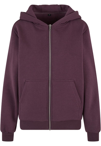 Ladies Fluffy Zip Hoody in Plum Purple, Vorderansicht