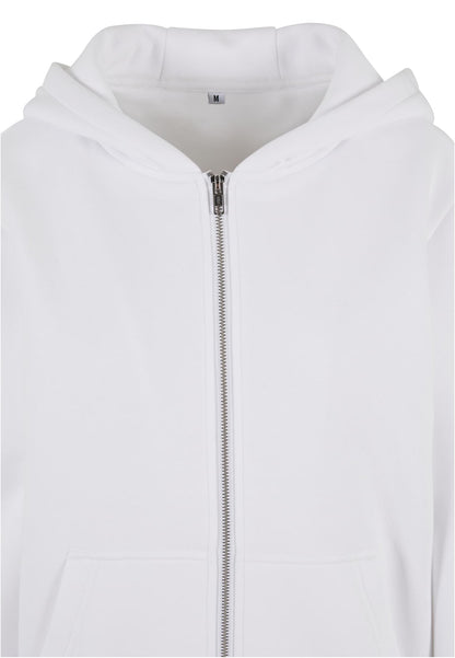 Ladies Fluffy Zip Hoody in White, Detailansicht