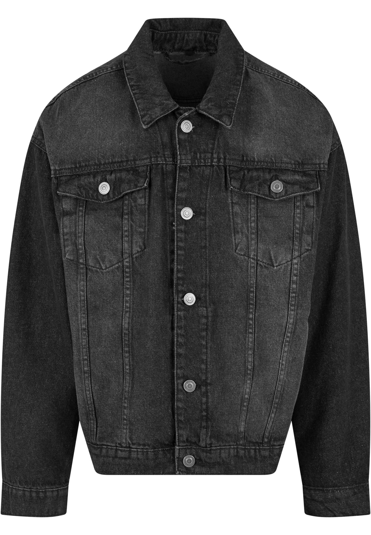 Heavy Ounce Boxy Denim Jacket in Black Washed, Vorderansicht