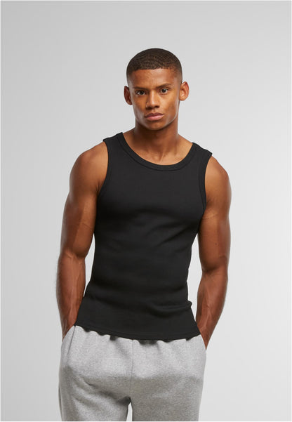 Mens Tanktop in Schwarz, getragen